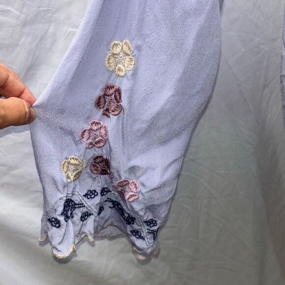 Biya Johnny Was embroidered blouse top silk boho Sz M Periwinkle - Picture 7 of 13